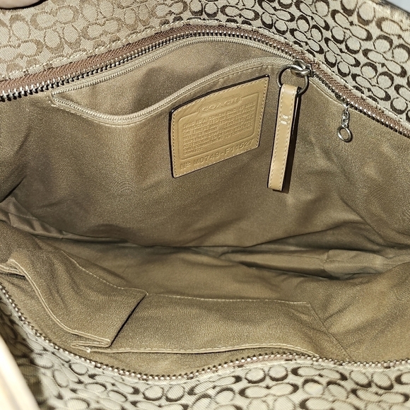 Authentic COACH SIG C JACQUARD & LEATHER HANDBAG TOTE BAG - Picture 4 of 13